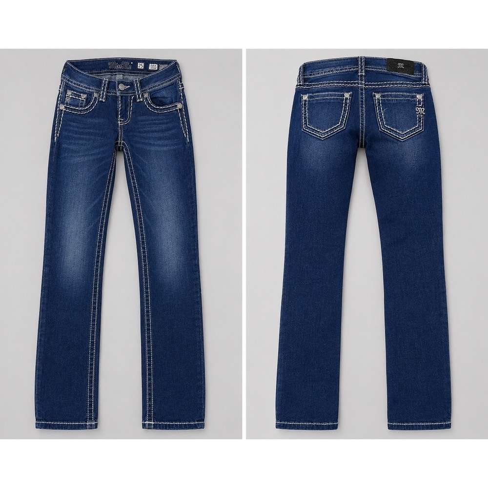 Miss Me J mid Rise super skinny women 25 dark blue thick stitch rhinestones y2k
